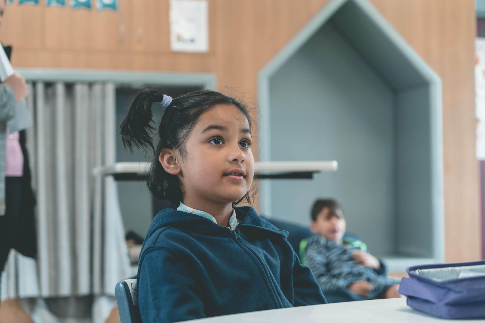 Student listening intently during class